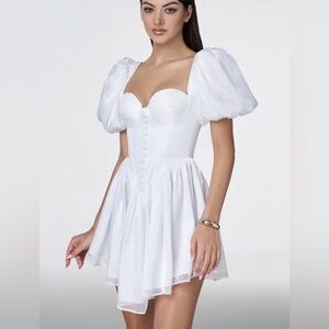 White Puff Sleeve Sweetheart Mini Dress